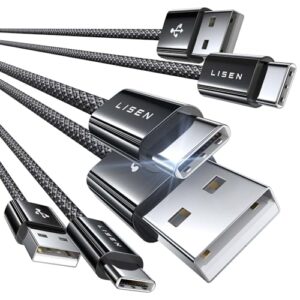 LISEN USB C Cable, 3-Pack [3.3+3.3+6.6FT] 3.2A Type C Charger Fast Charging for iPhone 15 Carplay, Samsung Galaxy Note 20 10 9 8/S20 S10 S9/A20 A51, LG, Moto G7 G8, Android Auto USB to USB C Cable